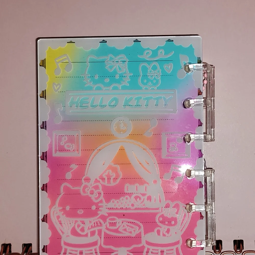 New! Hello Kitty A7 Acrylic Shaker Notebook with Pink Charm & Paper